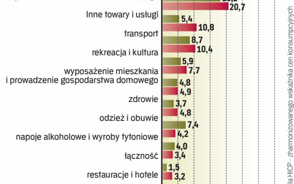 Największą wagę mają żywność i napoje alkoholowe oraz koszty związane z użytkowaniem mieszkania.