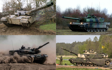 Czołgi: Challenger II, Leclerc, Leopard 2 i Abrams (od lewego górnego rogu, do prawego dolnego)