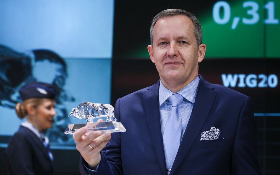 Grzegorz Polaniecki, podczas debiutu spółki Enter Air na głównym rynku warszawskiej Giełdy Papierów 