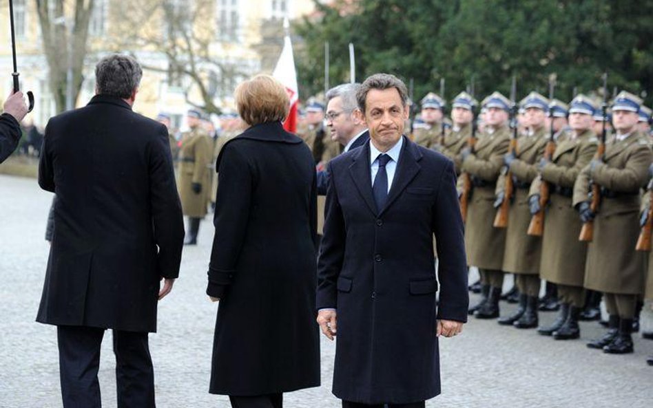 Spotkanie Trójkąta Weimarskiego: od lewej Bronisław Komorowski, Angela Merkel i Nicolas sarkozy