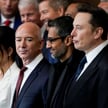 Mark Zuckerberg, Lauren Sanchez, Jeff Bezos, Sundar Pichai i Elon Musk podczas inauguracji prezydenc