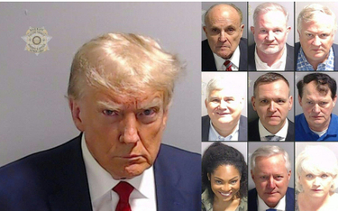 Policyjne zdjęcia wykonane Trumpowi i niektórym innym podejrzanym w sprawie karnej w związku z próbą