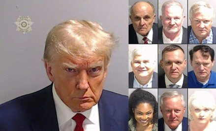 Policyjne zdjęcia wykonane Trumpowi i niektórym innym podejrzanym w sprawie karnej w związku z próbą