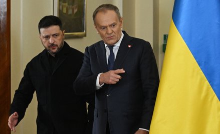 Premier Donald Tusk podczas spotkania z prezydentem Ukrainy Wołodymyrem Zełenskim w Warszawie