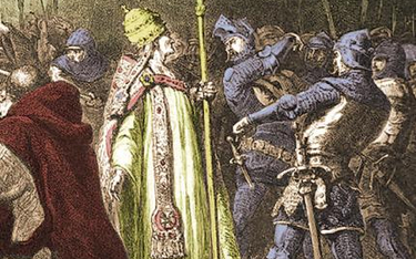 Sciarra Colonna uderza w twarz papieża Bonifacego VIII. Obraz francuskiego malarza Alphonse’a de Neu