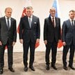 Premier RP Donald Tusk (L), premier Czech Andrej Babis (2P), premier Słowacji Robert Fico (2L) i pre