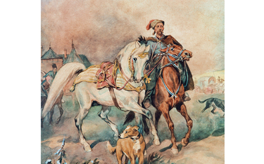 „Kozak z luzakiem i psami”, akwarela Juliusza Kossaka z 1887 r.