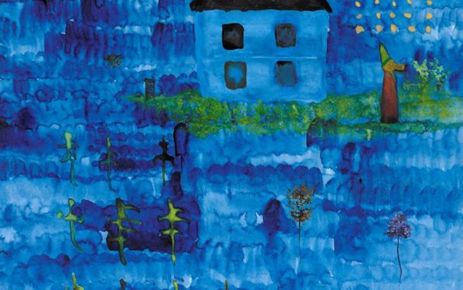 Po jej odejściu często stawał w nocy na podwórzu i cicho wymawiał jej imię, 2014, akwarela, grafit, 