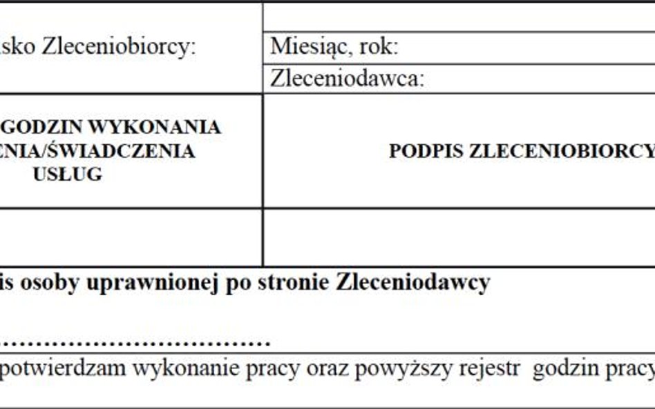 Wzór 3. miesięcznego rejestru godzin – łączny dla danego miesiąca