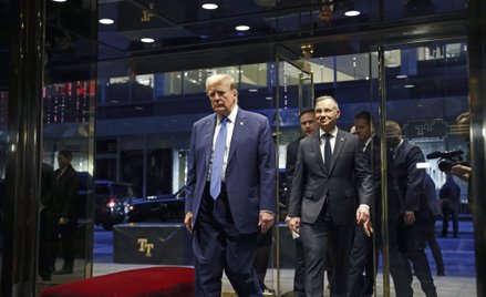 Prezydent RP Andrzej Duda w Trump Tower na Manhattanie 17 kwietnia 2024 r. Podczas dwuipółgodzinnej 