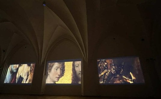 fragment wideofresku z wystawy „Hans Memling. Ultimum Iudicium. Lech Majewski”