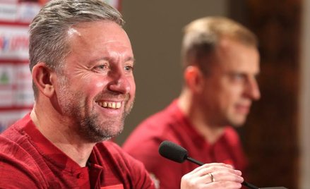 Jerzy Brzęczek i Kamil Grosicki podczas konferencji prasowej w Katowicach