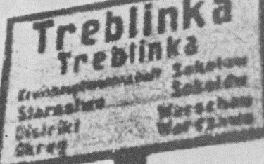 Tabliczka przy wjeździe do wsi Treblinka (w języku polskim i niemieckim)