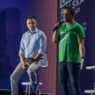 Szymon Hołownia i Rafał Trzaskowski podczas debaty w trakcie Campusu Polska Przyszłości