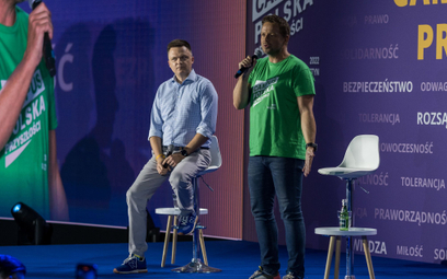 Szymon Hołownia i Rafał Trzaskowski podczas debaty w trakcie Campusu Polska Przyszłości w 2022 roku