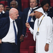 Prezydent FIFA Gianni Infantino na mistrzostwach świata w 2022 roku w Katarze, w rozmowie z ówczesny
