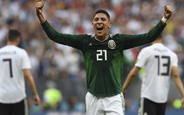 Radość obrońcy reprezentacji Meksyku Edsona Alvareza po wygranej z Niemcami