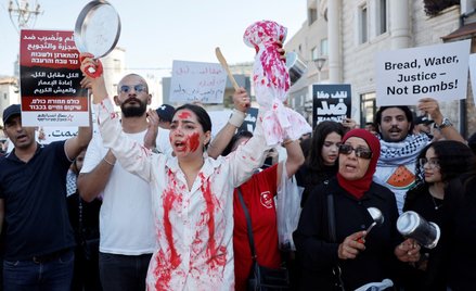 Protest wzywający rząd do zakończenia głodu w Strefie Gazy w mieście Sachnin w Izraelu