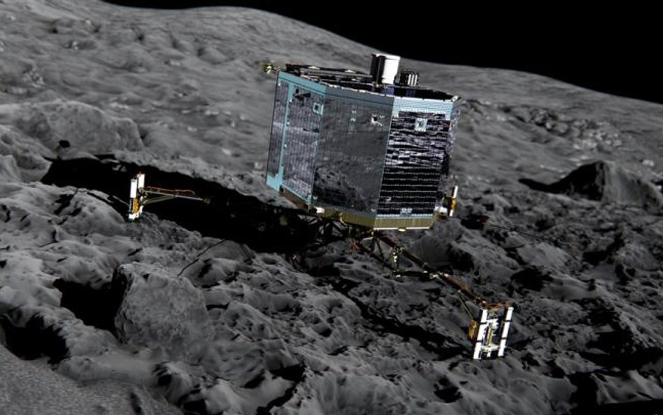 Robot Philae z polskimi częściami podczas pracy na komecie.