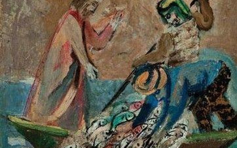 Rajmund Kanelba (Kanelbaum) (1897 Warszawa - 1960 Londyn) Połów ryb, 1947 r. olej/tektura 33 x 41,50