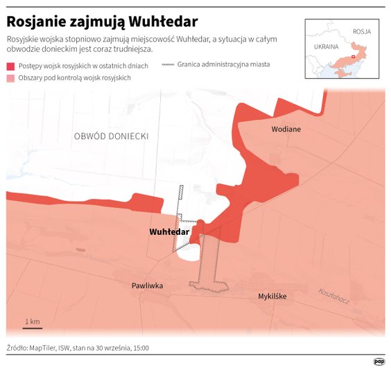 Rosjanie zajmują Wuhłedar (MAPA)