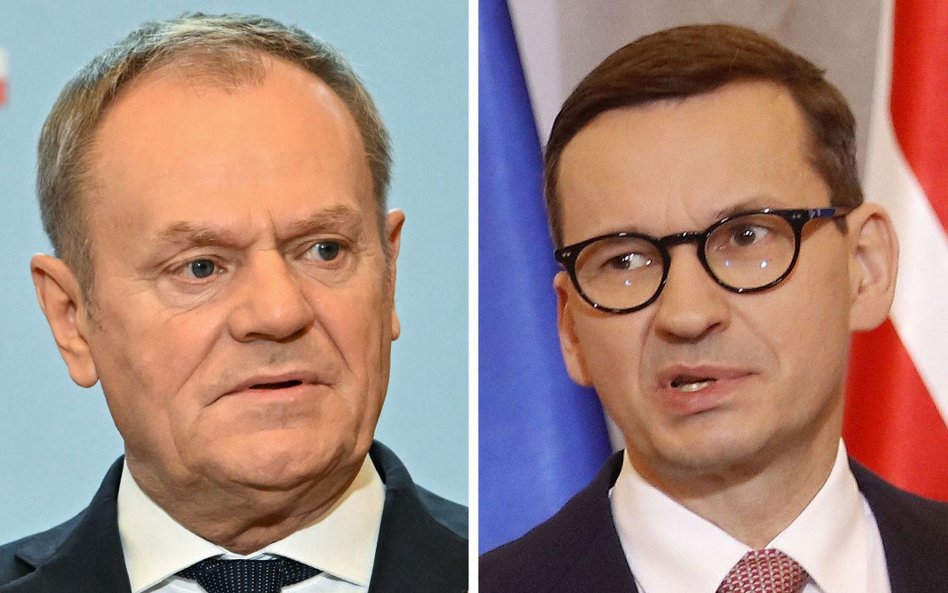 Premier RP Donald Tusk i były szef rządu Mateusz Morawiecki