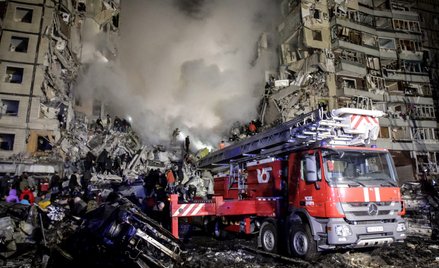 Zniszczony Blok w Dnieprze w wyniku sobotniego rosyjskiego ataku