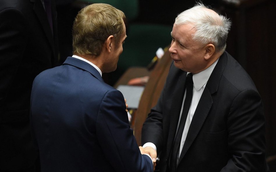 Donald Tusk i Jarosław Kaczyński w 2014 roku