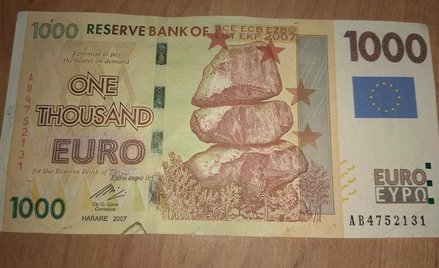 Podrobiony banknot o nominale 1000 euro