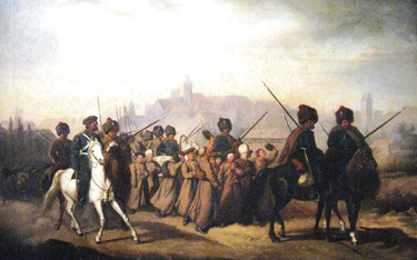 „Branka Polaków do armii rosyjskiej w 1863 r.”, obraz Aleksandra Sochaczewskiego