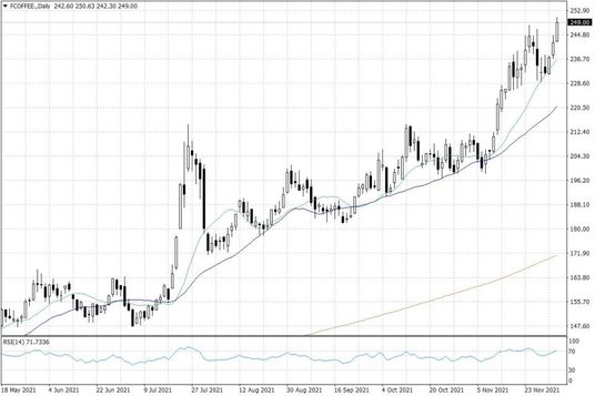 Notowania kawy arabica w USA – dane dzienne