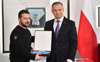 Prezydent Andrzej Duda i prezydent Wołodymyr Zełenski podczas spotkania w Pałacu Prezydenckim