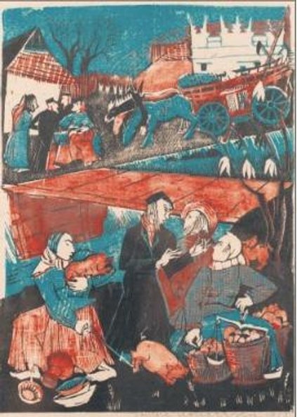 Janina Konarska uwieczniła scenę z targu w Kazimierzu nad Wisłą.