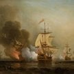 Obraz XVIII-wiecznego angielskiego malarza Samuela Scotta przedstawiający atak na galeon San José.