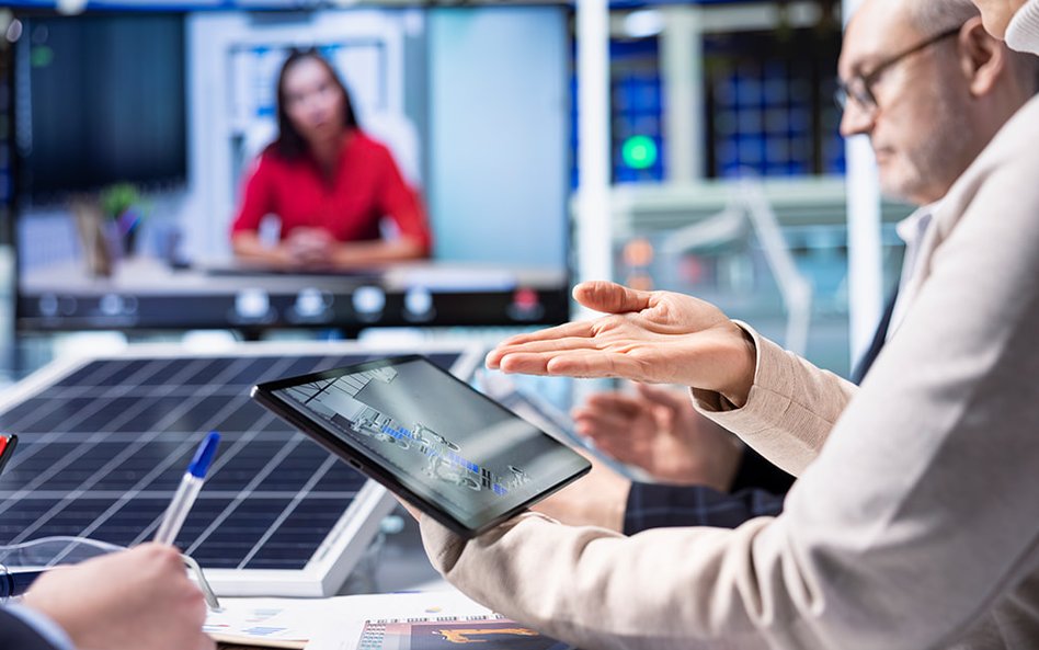Zespół specjalistów omawiających zarządzanie energią OZE w ramach wirtualnej elektrowni