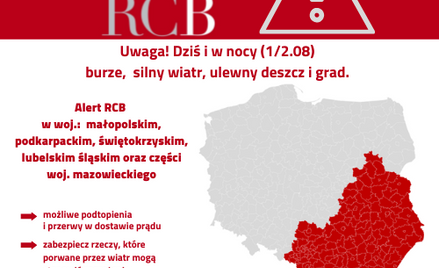 Rządowe Centrum Bezpieczeństwa wydało alert dla sześciu regionów Polski.