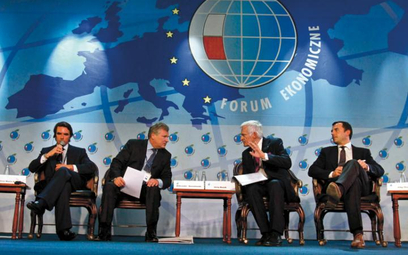 Podczas ubiegłorocznego Forum w Krynicy gościli m.in. (od lewej) były premier Hiszpanii Jose Maria A