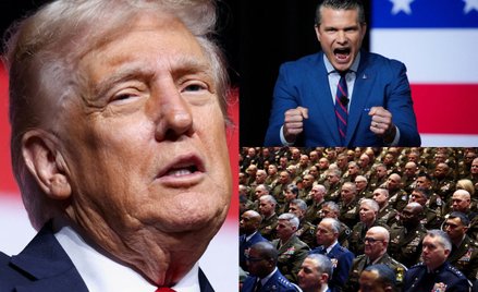 Prezydent USA Donald Trump i sekretarz obrony Pete Hegseth przemawiali do najwyższych rangą amerykań
