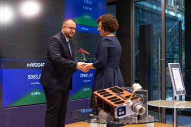 Jędrzej Kowalewski, prezes spółki Scanway i Monika Gorgoń, członkini zarządu GPW