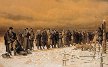 Jeden z kartonów Artura Grottgera z cyklu „Pochód na Sybir”, pokazujący zsyłkę powstańców styczniowy