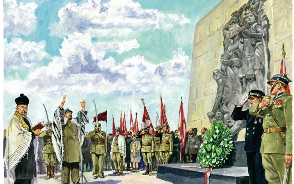 Uroczystość odsłonięcia pomnika Bohaterów Getta Warszawskiego w 1948 r.