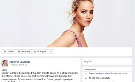 Jennifer Lawrence nie przeprosi za taniec na rurze