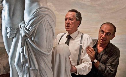 Geoffrey Rush i reżyser Giuseppe Tornatore na planie „Konesera”