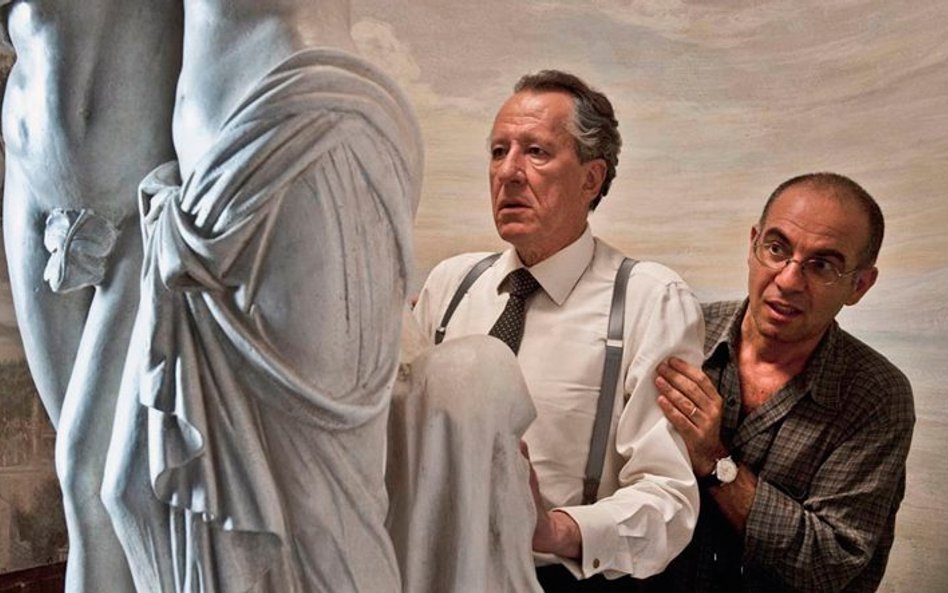 Geoffrey Rush i reżyser Giuseppe Tornatore na planie „Konesera”