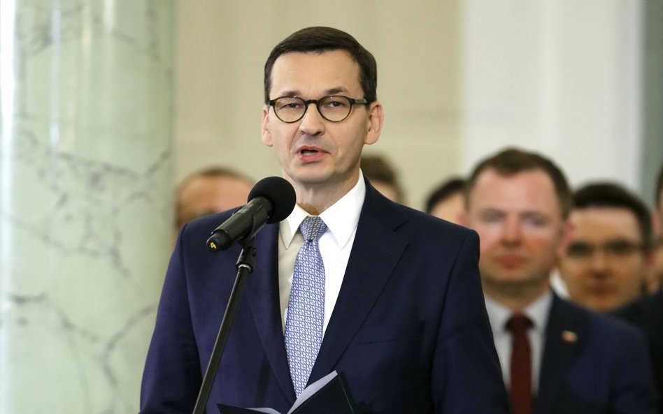 Premier Mateusz Morawiecki w czasie zaprzysiężenia swojego drugiego rządu