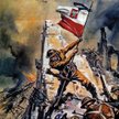 Alegoria zwycięstwa aliantów pod Monte Cassino grafika z czasów powojennych