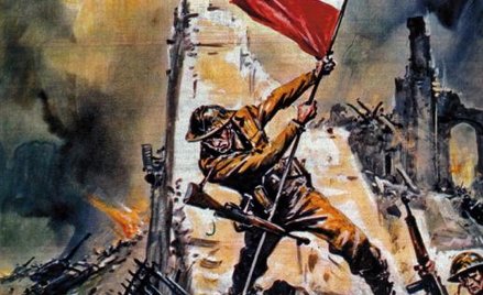 Alegoria zwycięstwa aliantów pod Monte Cassino grafika z czasów powojennych