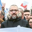 Mateusz Kijowski jako lider KOD na czele pięćdziesięciotysięcznej demonstracji, Warszawa, grudzień 2