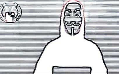 Kadr z filmiku grupy Anonymous, w którym ogłasza wojnę w cyberprzestrzeni