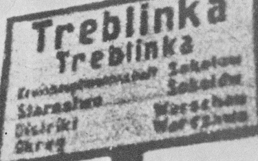 Tabliczka przy wjeździe do wsi Treblinka (w języku polskim i niemieckim)
